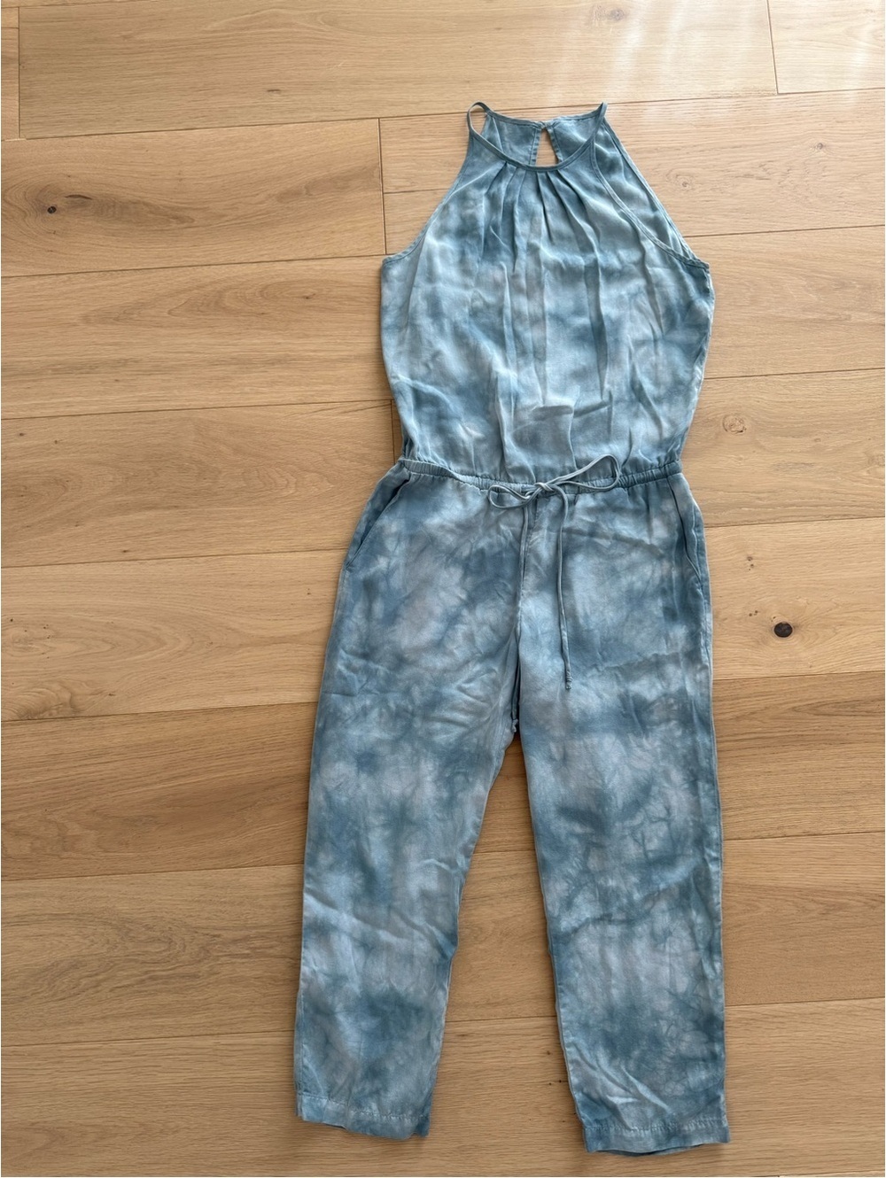 Cloth and Stone Tie-Dye Drawstring Romper in Dusty Blue XS
